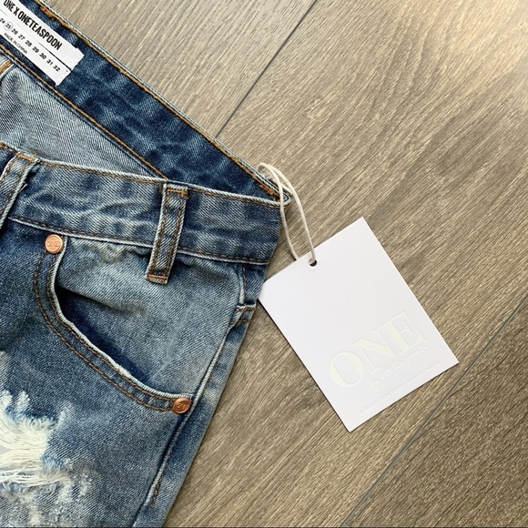 One Teaspoon Ford Freebirds Skinny Straight Jeans Distressed Ankle Zip Low Rise - Picture 10 of 16